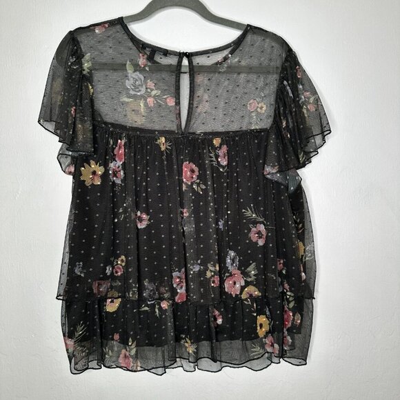 WILLOW Young Contemporary Black Floral Print Mesh Top Size 1X - Picture 4 of 7